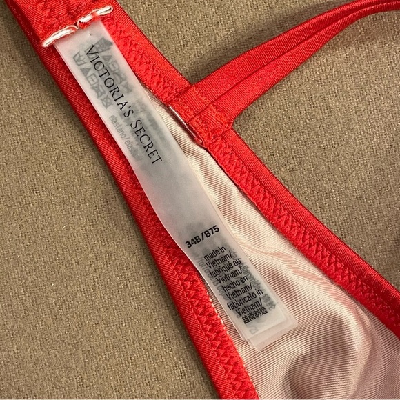 Victoria’s Secret Bling Rhinestone Logo Straps Push Up Bikini Top Red Sz 34B NWT - Picture 7 of 11